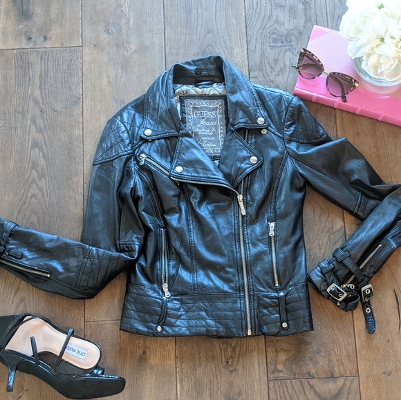 Guess Jackets & Blazers - Guess Jeans Black Faux Leather Jacket